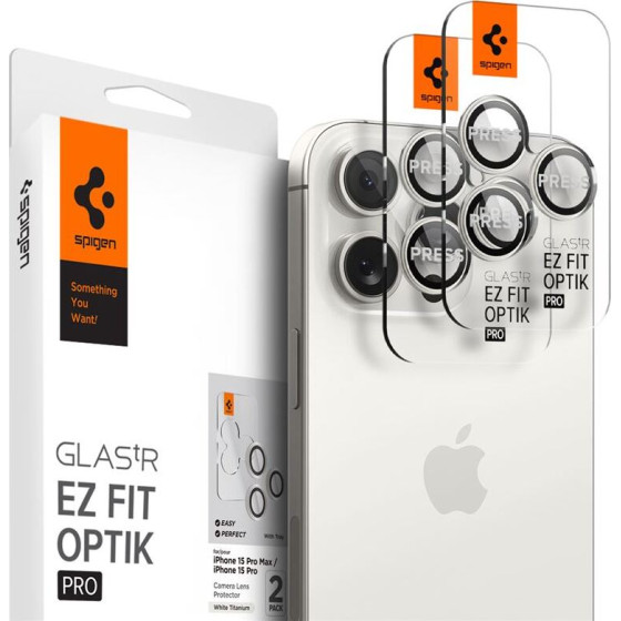 Spigen Glass tR EZ Fit Optik Pro 2 Pack, white tita - iPhone 17/16/15 Pro / 17/16/15 Pro Max - (AGL07165)