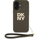 DKNY Case Apple iPhone 16, PU Leather Stack Logo + Wrist Strap, green - DKHCP16SPBSWSA