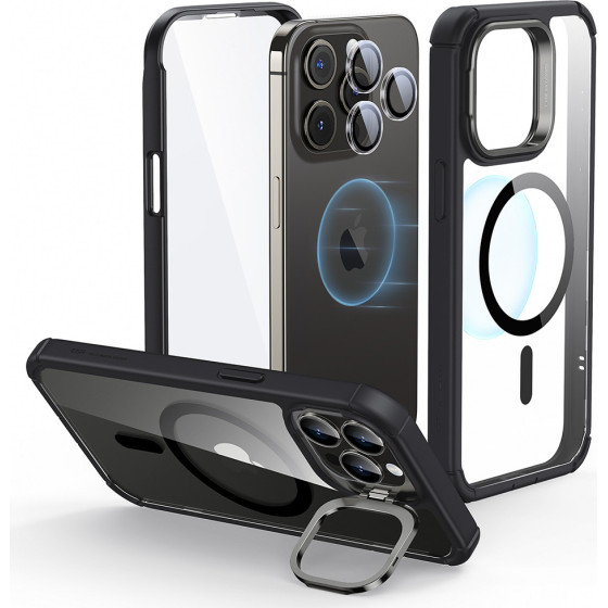 ESR Case Armor Tough with Stash stand 360, iPhone 15 Pro Max, MagSafe /clear black/