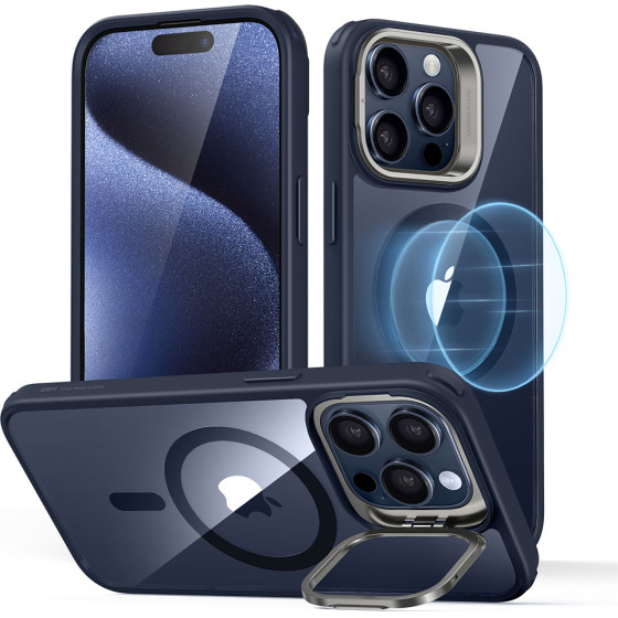 ESR Case Classic Hybrid with Stash stand iPhone 15 Pro, MagSafe /clear blue/