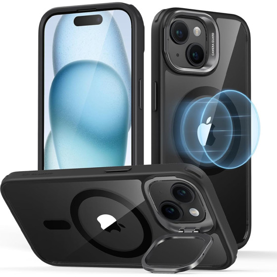 ESR Case Classic Hybrid with Stash Stand iPhone 15, MagSafe /clear black/