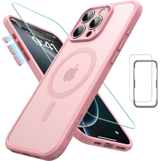 ESR Case Classic Pro + screen protector SET iPhone 16 Pro, MagSafe /frosted pink/ Amazon Pack