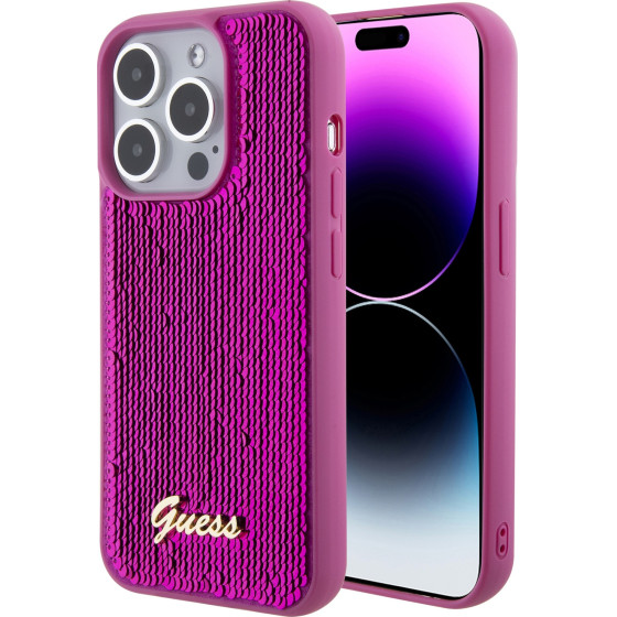 GUESS Case Apple iPhone 15 Pro Max, Sequin Script Logo, purple - GUHCP15XPSFDGSF