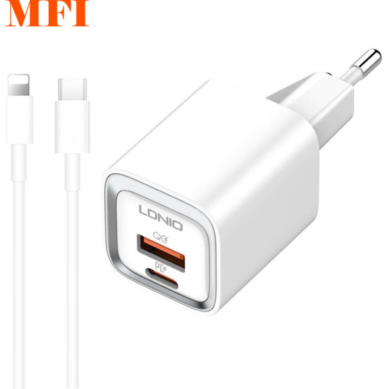 LDNIO 220V 20W, USB-A + USB-C, cable C-L, white - A2318M