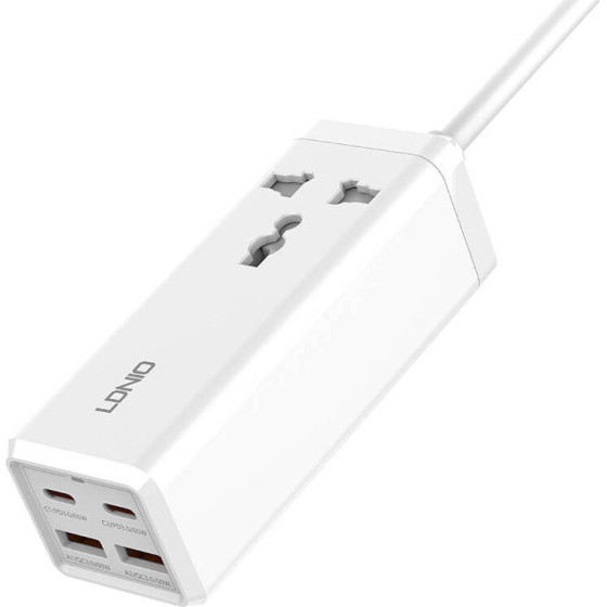 LDNIO 220V 65W, 2xUSB-A + 2xUSB-C + AC, Desktop 2500W, white - SC1418