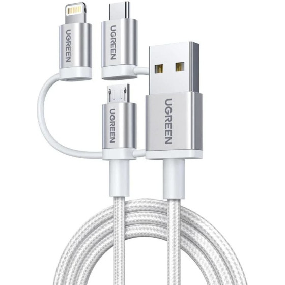 Ugreen Cable 3-in-1 - Type-C, 1.5m, 2.4A, Flash Series Ii /White + gray/ - US186 / 50203