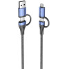 Vention Cable 4 In 1, USB-A+Type-C To Type-C+Micro USB, 1 m, 100W /black+blue/