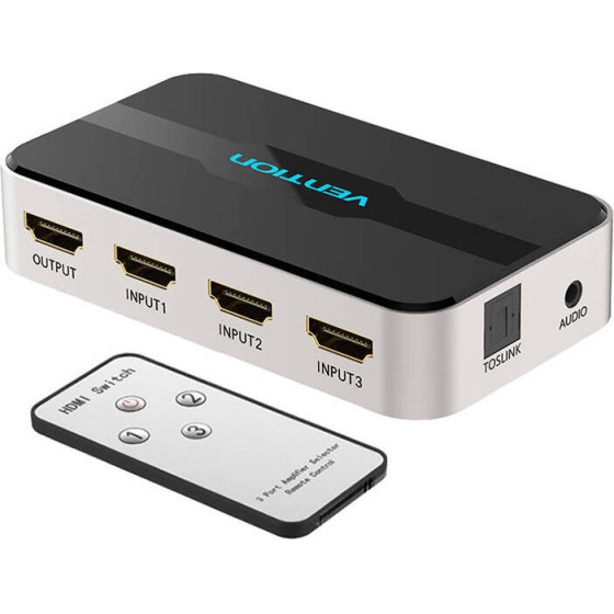 Vention Switch Hdmi 4K 3 In 1, Audio/AUX/f/ port, 60Hz, 3D /black/