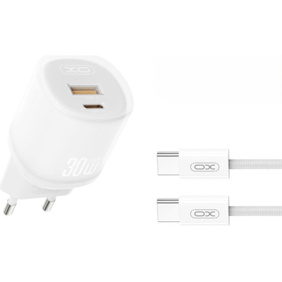 XO 220V 30W, USB-A + USB-C + Cable Type-C -Type-C, L151 /white/
