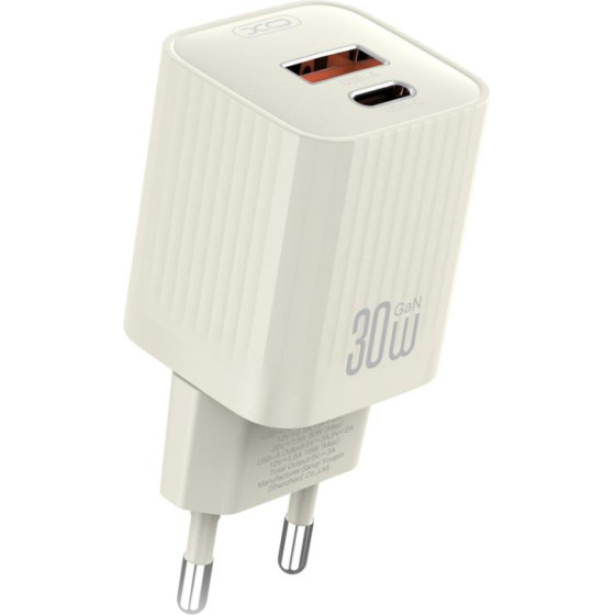 XO 220V 30W, USB-C + USB-A, Beige - L149