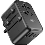 XO Adapter from/To All Standards + Power Supply 220V 65W 2xUSB-A + 3xUSB-C + AC, Gan Nitride /black/ - WL22