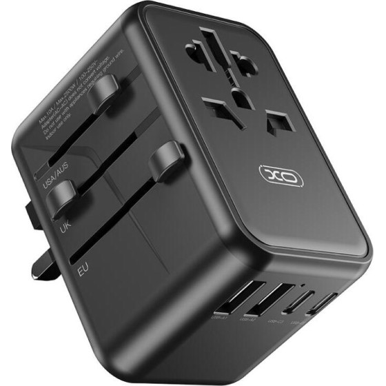 XO Adapter from/To All Standards + Power Supply 220V 65W 2xUSB-A + 3xUSB-C + AC, Gan Nitride /black/ - WL22