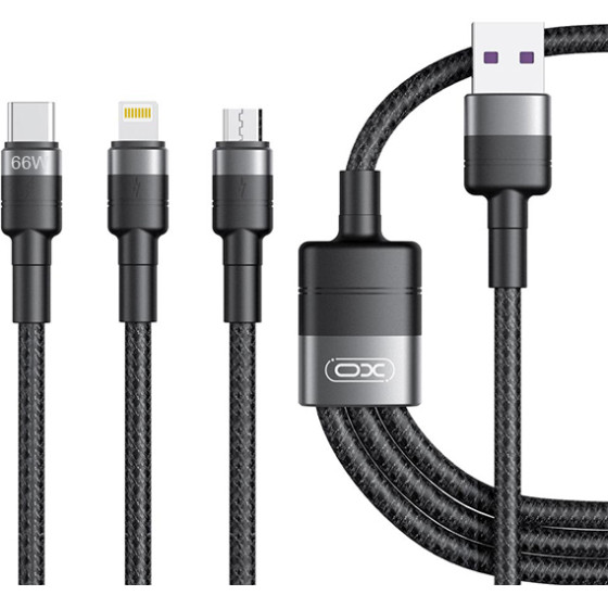 XO Cable 3 In 1 USB-A To Lightning+Type-C+Micro USB, , 1.2 m, 40W, 4A, NB-Q191 /black/