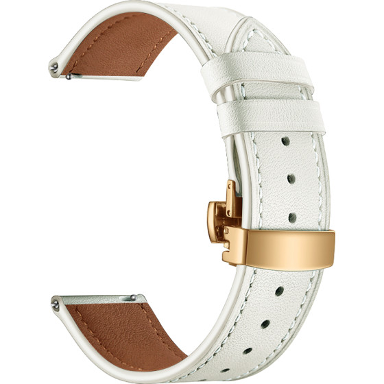Strap For Apple Watch 42/44/45/49mm, Leather Classic Buckle Strap /Ivory + Gold Buckle/ OEM