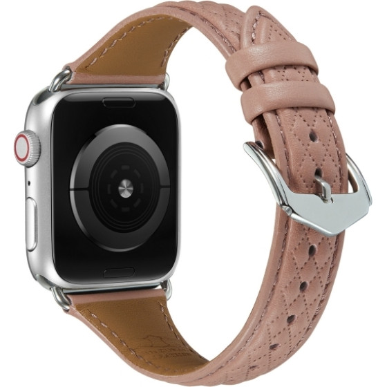 Strap For Apple Watch 42/44/45/49mm, Leather Rhombic Pattern Strap /Rose wood/ OEM