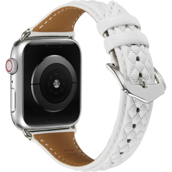 Strap For Apple Watch 42/44/45/49mm, Leather Rhombic Pattern Strap /Pearl white/ OEM