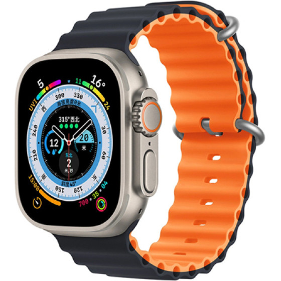 Strap For Apple Watch 42/44/45/49mm, Ocean Band, two-faced? /Grey + Orange/ OEM