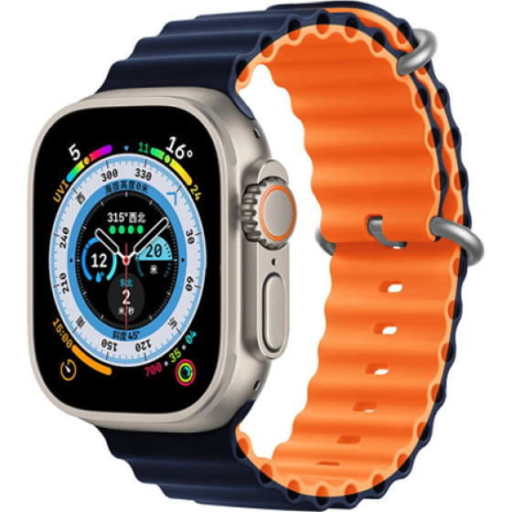 Strap For Apple Watch 42/44/45/49mm, Ocean Band, two-faced? /Midnight + Orange/ OEM