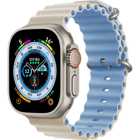 Strap For Apple Watch 42/44/45/49mm, Ocean Band, two-faced? /Mist Blue + Starlight/ OEM