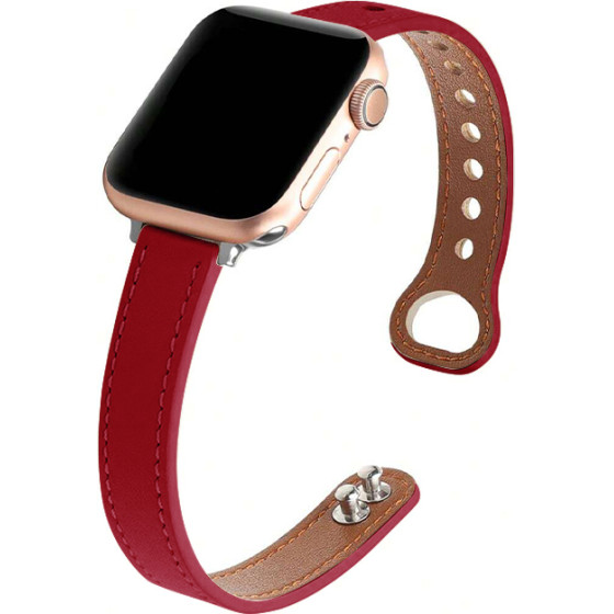 Strap For Smart Watch 20mm, Elegant Slim Leather Strap, Leather /red/ OEM