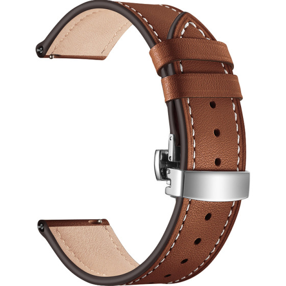 Strap For Smart Watch 20mm, Leather Classic Buckle Strap, Leather /Caramel + Silver/ OEM