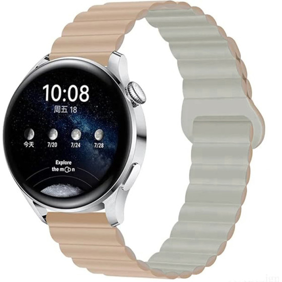 Strap For Smart Watch 20mm, Magnet Strap, Silicon /Milk Tea With Rock white/ OEM