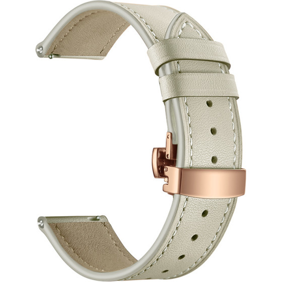 Strap For Smart Watch 22mm, Leather Classic Buckle Strap, Leather /Ivory + gold/ OEM