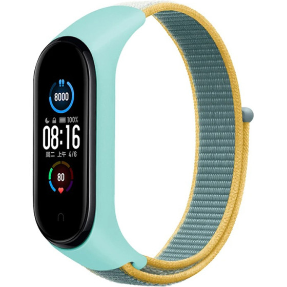 Strap For Xiaomi Mi Band 3/4/5/6/7, Nylon Loop /mint-yellow/ OEM