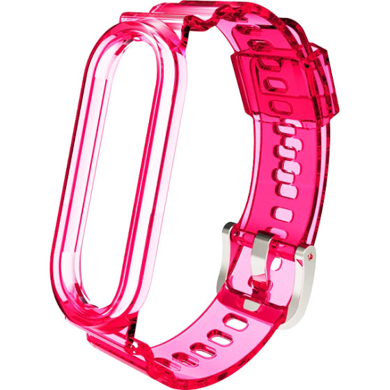 Strap For Xiaomi Mi Band 3/4/5/6/7, Transparent Silicone Strap /Neon pink/ OEM