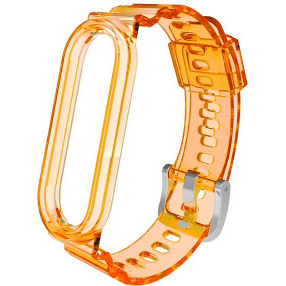 Strap For Xiaomi Mi Band 3/4/5/6/7, Transparent Silicone Strap /Neon orange/ OEM