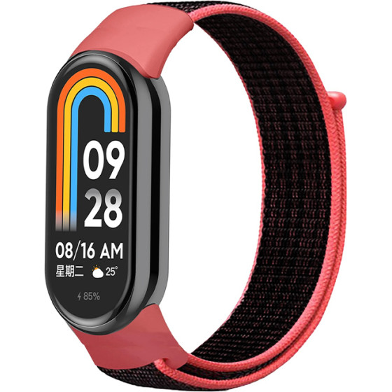 Strap For Xiaomi Mi Band 8, Nylon Loop /red-black/ OEM