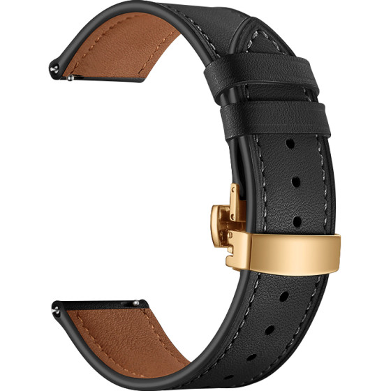 Strap For Apple Watch 38/40/41mm, Leather Classic Buckle Strap /Black + Gold Buckle/ OEM