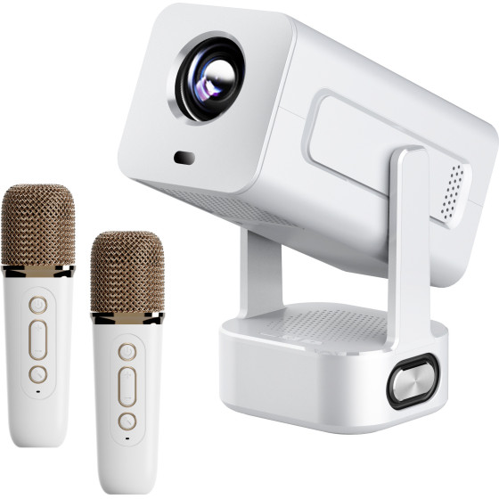 EXTRALINK Smart Projector Cinema&Karaoke - IMS360 White | Projector For movies, Games And Music With 2 Microphones | 1080p, Android 13 - (EX.95979)