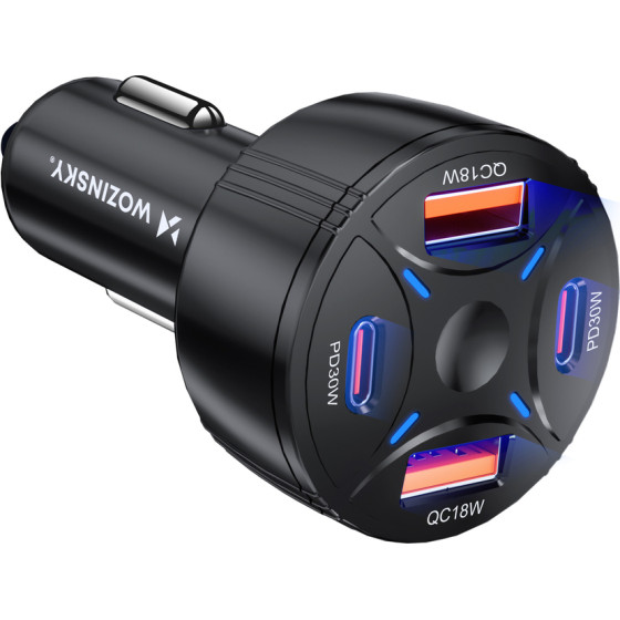 Wozinsky 60W Car Charger 2xUSB-C 2xUSB-A - Black - (WLS-04)