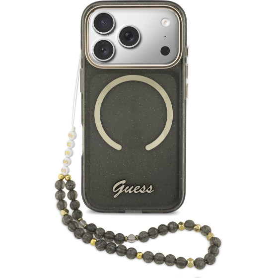 Guess Iml Glitter Script Strap Magsafe Case For Iphone 17 Pro Black - (GUHMP17L5HTGSMSK)