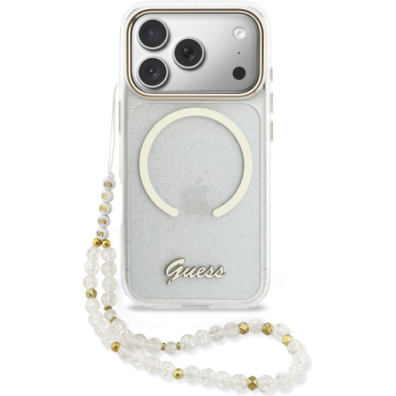 Guess Iml Glitter Script Strap Magsafe Case For Iphone 17 Pro Max Transparent - (GUHMP17X5HTGSMSH)