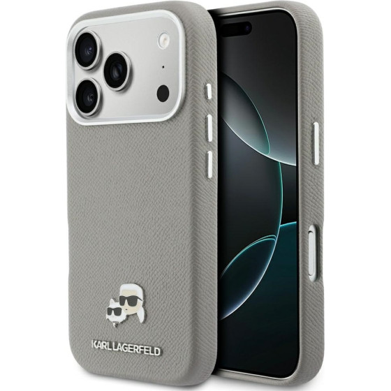 Karl Lagerfeld Case Karl & Choupette Head Pins Saffiano Magsafe For Iphone 17 Pro Max Grey - (KLHMP17X6PFKCLG)