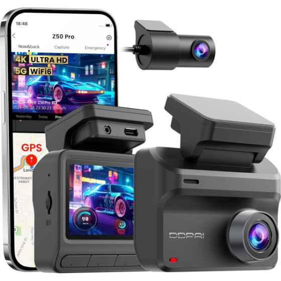 DDPAI Dash + Rear Camera Z50 Pro Dual, 4K, Wi-Fi, GPS, 3iNch LCD, Black - (6934915204656)