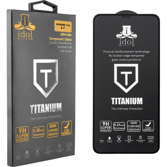 Idol 1991 Tempered Glass Iphone 17e 6.1'' 9H 0.25mm Titanium Semi Curved Full Glue BLACK