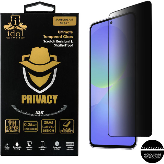 Idol 1991 Tempered Glass Samsung A37 5G 6.7'' 9H 0.25mm Privacy Antispy Semi Curved Full Glue BLACK