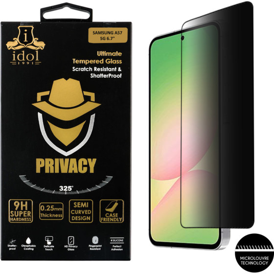 Idol 1991 Tempered Glass Samsung A57 5G 6.7'' 9H 0.25mm Privacy Antispy Semi Curved Full Glue BLACK