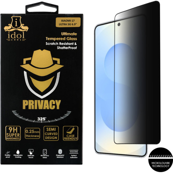 Idol 1991 Tempered Glass Samsung S26 5G 6.3'' 9H 0.25mm Privacy Antispy 3D Semi Curved Edge Glue Finger Unlock BLACK