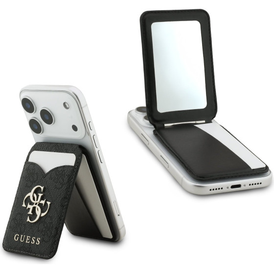 GUESS PU 4G Mirror MagSafe Cardslot Stand Black - (GUWMSMIP4GK)