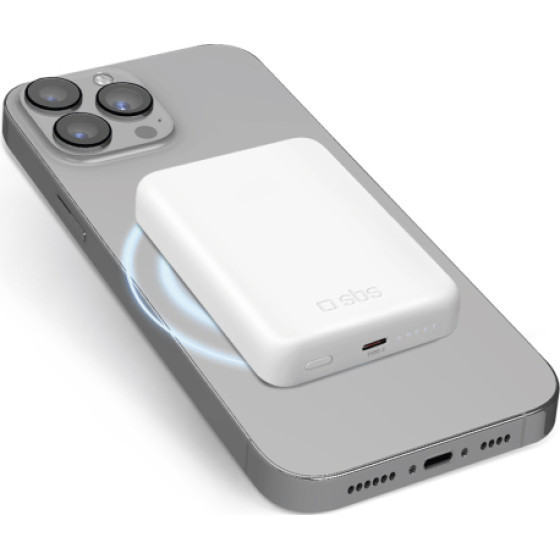 SBS Powerbank Ulta Compact 5000 Mah Wireless Charge White - (B5000HDMAG)