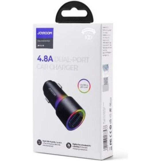 Joyroom Car Charger U+U, 24W, Led Light, Black (JR-CL10) - (JR-CL10-BLK)