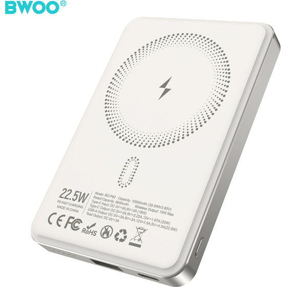 BWOO P82 Bo 10000mAh 15w Power Bank Wireless Charging Light grey