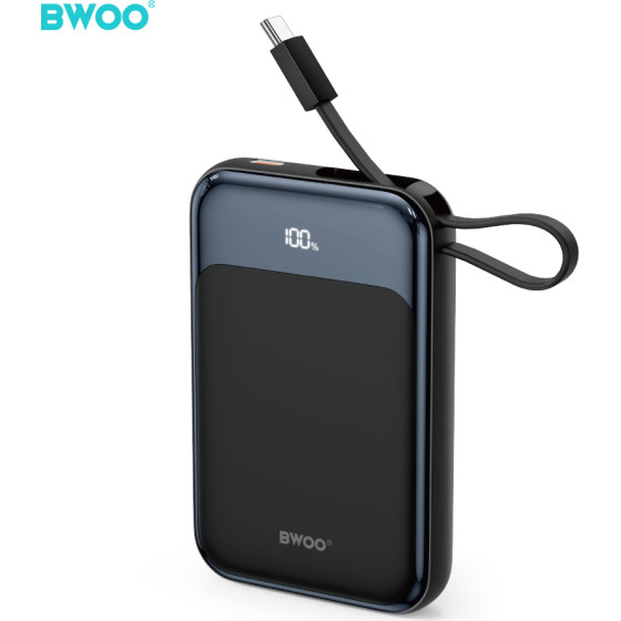 BWOO Pd 20W 10000 Mah Power Bank With Usb-c Cable And Display P80 black