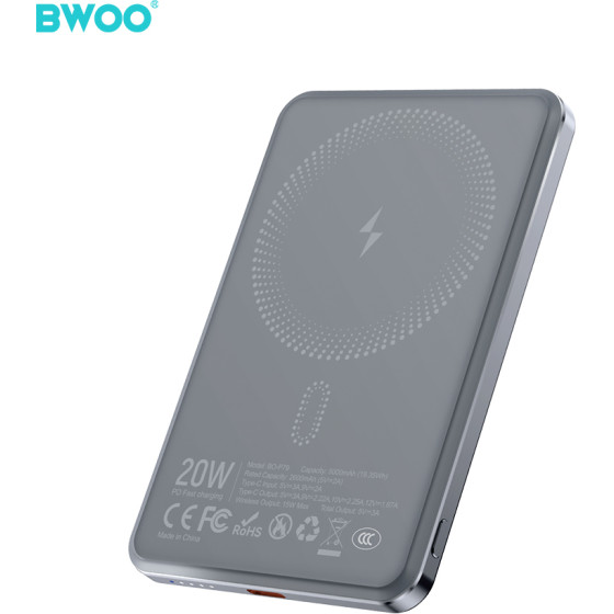 BWOO Ultra Slim Power Bank 5000mAh With Magnetic Charging P79 Grey