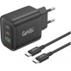 Foneng ��������� �������� ������� �������� GaN10-Eu �� ������ ����� Usb A & 2xUsb C Gan 65W & ������� Usb C �� Usb C 1m ����� - (GaN10)