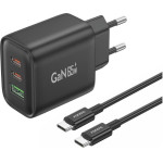 Foneng ��������� �������� ������� �������� GaN10-Eu �� ������ ����� Usb A & 2xUsb C Gan 65W & ������� Usb C �� Usb C 1m ����� - (GaN10)